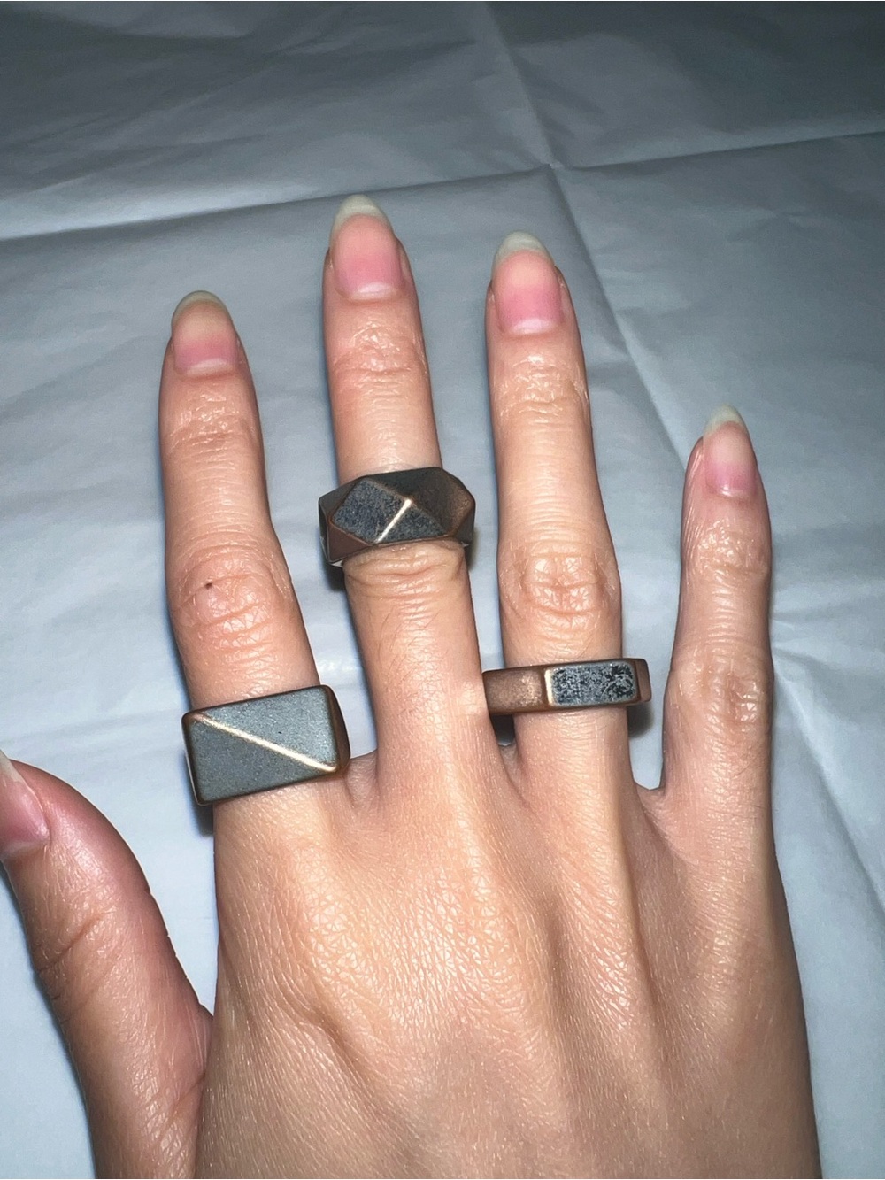 3 Minimalist Geometric Gray Rings Set - Women Jewelry
